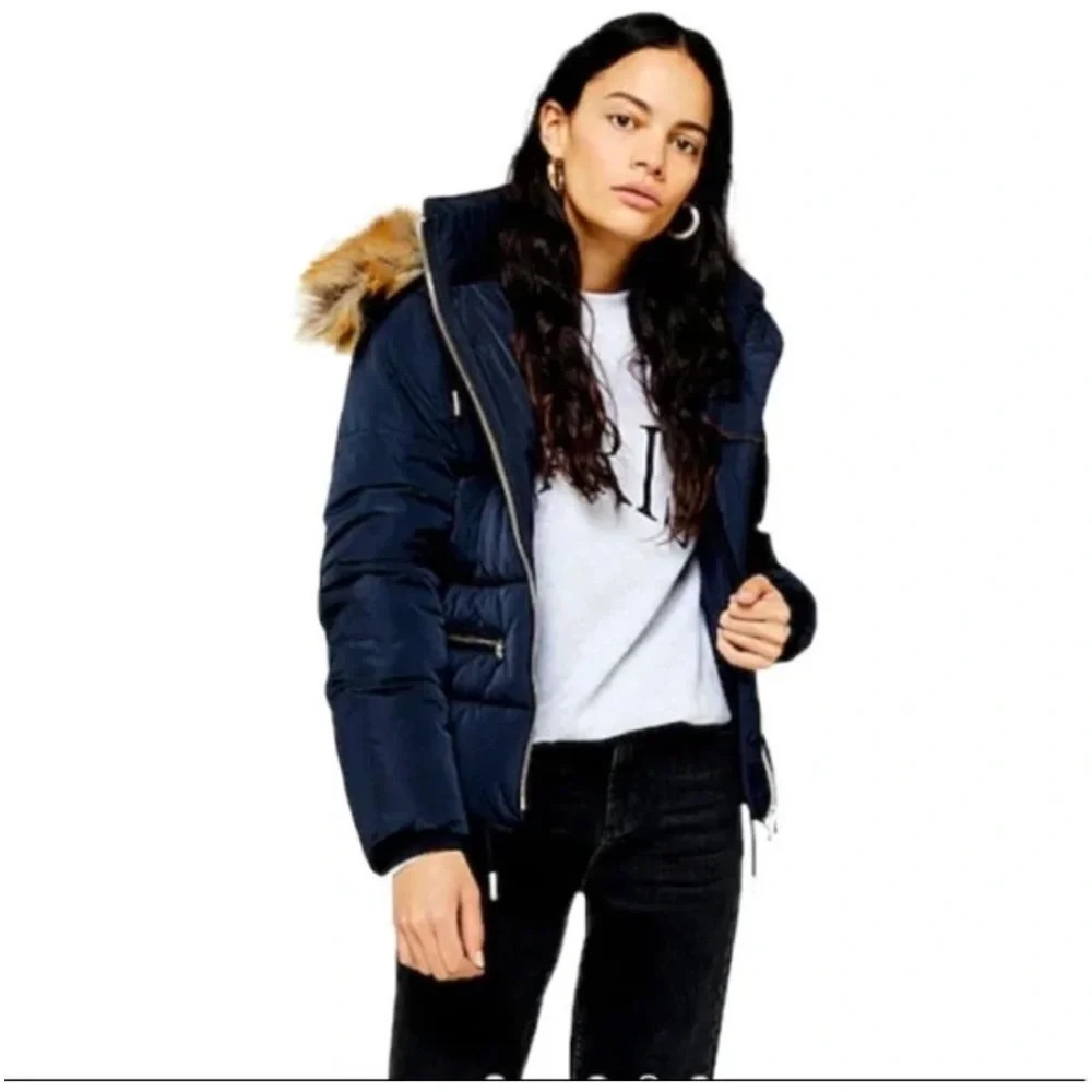 Topshop Women's Jack Faux Fur Trim Puffer Jacket